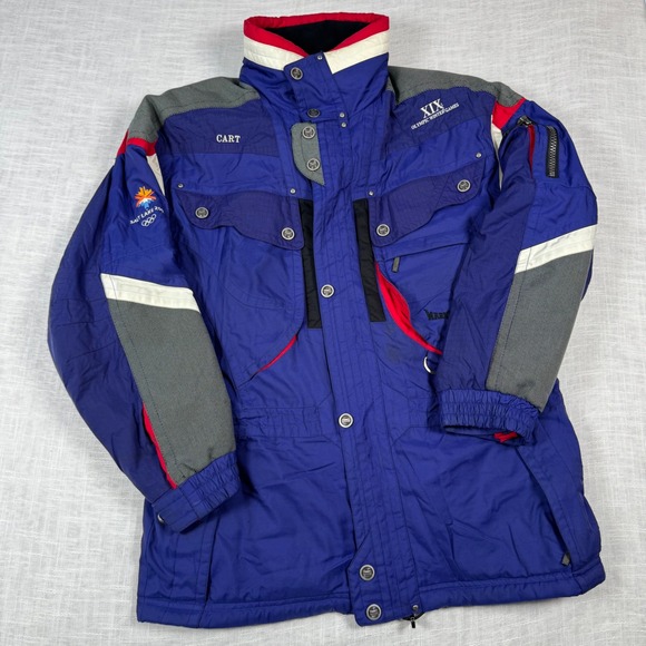 Salt Lake 2002 Olympic Winter Games Marker Ski Jacket Men L Hood Blue Snowboard - Picture 15 of 16